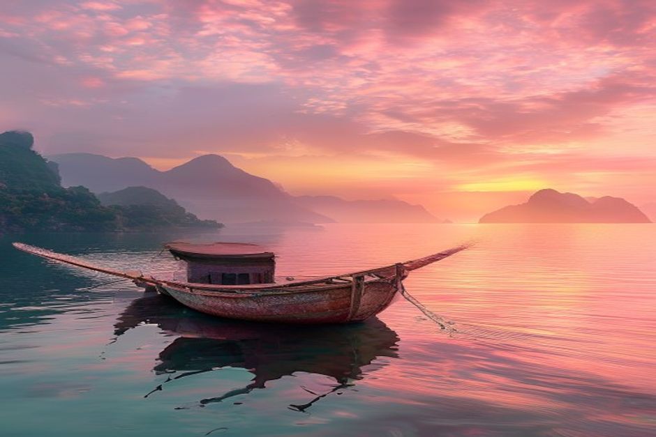Fishing boat at sunrise