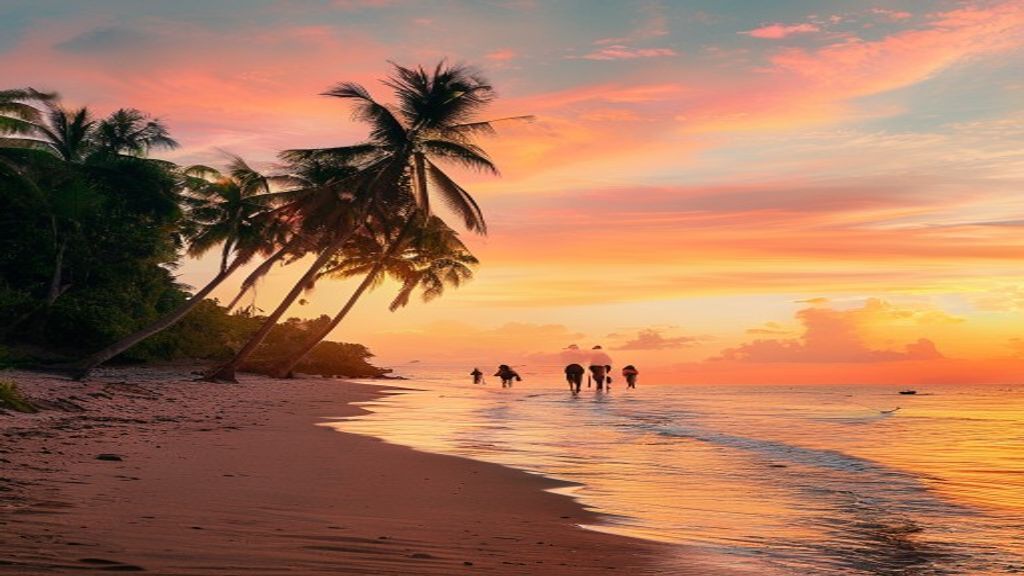 Travelers relaxing on pristine white sand beach at Sao Beach Phu Quoc with turquoise water and palm trees without any entrance fee